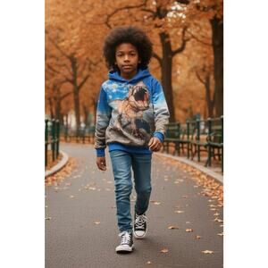 Toddler Boy's T REX Dinosaur Hoodie Pockets Sweatshirt Back Front Print Size 4T